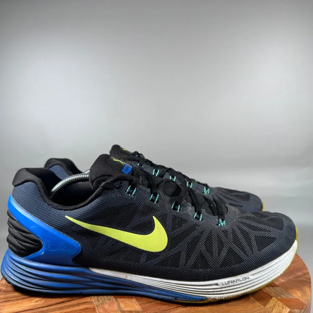 Nike‎ Lunarglide 6 Mens 12.5 Black Volt Blue Lagoon Running Shoes 654433-004